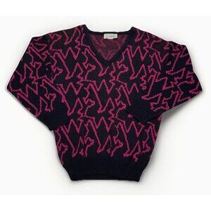 Vintage Women's V Neck Dad Sweater Retro 80's 90's USA Grandpacore New Wave